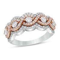 1 CT. T.w. Diamond Five Stone Twist Scallop Edge Ring in 10K Two-Tone Gold