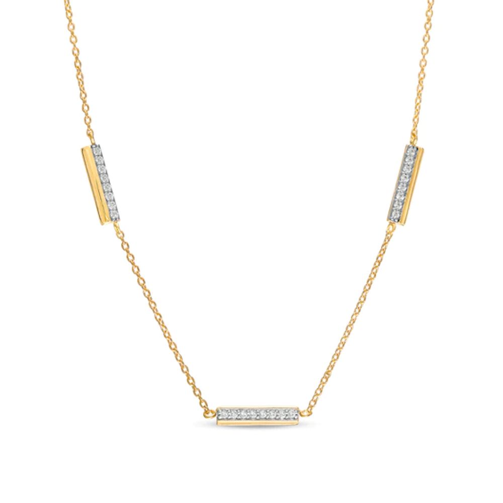 1/10 CT. T.w. Diamond Triple Bar Necklace in 10K Gold - 17"