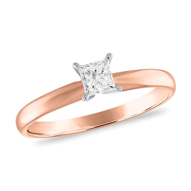 1/ CT. Princess-Cut Diamond Solitaire Engagement Ring in 14K Rose Gold (I/I2