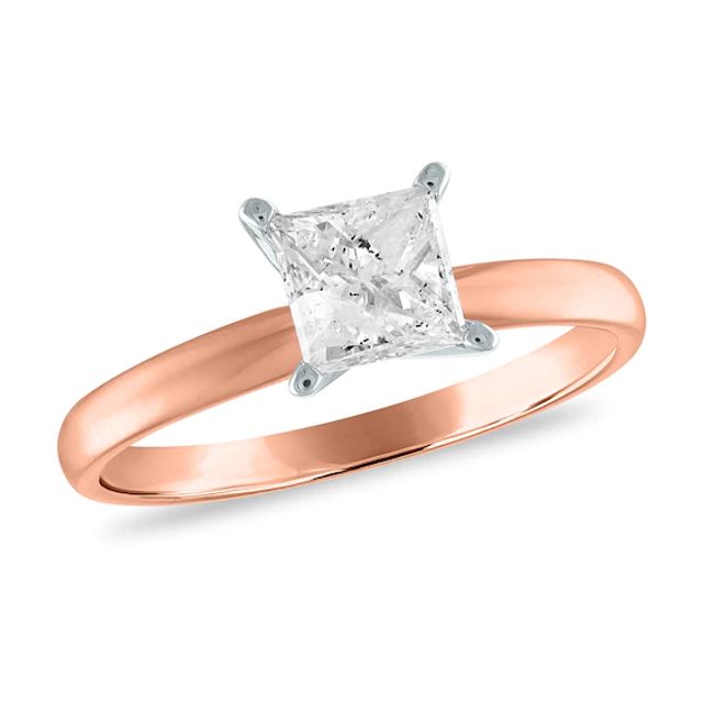 1 CT. Certified Princess-Cut Diamond Solitaire Engagement Ring in 14K Rose Gold (I/I2)