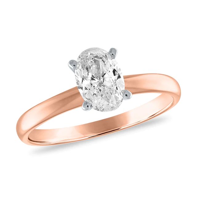 1 CT. Certified Oval Diamond Solitaire Engagement Ring in 14K Rose Gold (I/I2)