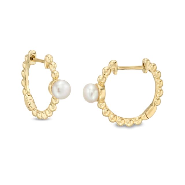 4.0mm Freshwater Cultured Pearl and Beaded Hoop Earrings in 10K Gold