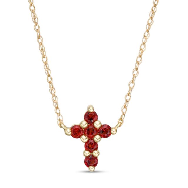 Garnet Mini Cross Necklace in 10K Gold