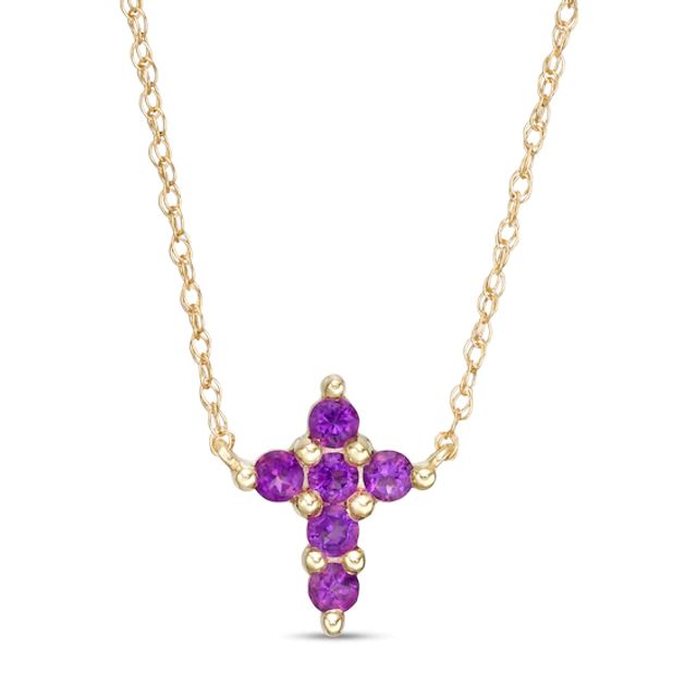 Amethyst Mini Cross Necklace in 10K Gold
