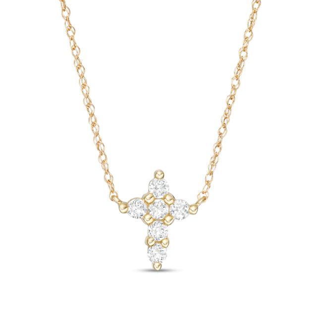 White Topaz Mini Cross Necklace in 10K Gold