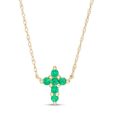 Emerald Mini Cross Necklace in 10K Gold