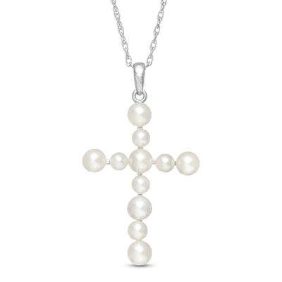 3.0-4.0mm Freshwater Cultured Pearl Cross Pendant in 10K White Gold