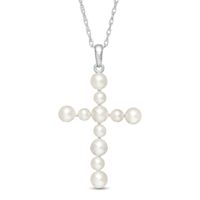 3.0-4.0mm Freshwater Cultured Pearl Cross Pendant in 10K White Gold