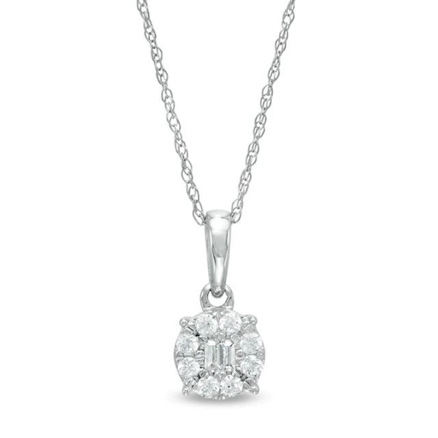 1/6 CT. T.w. Baguette and Round Diamond Frame Pendant in 10K White Gold