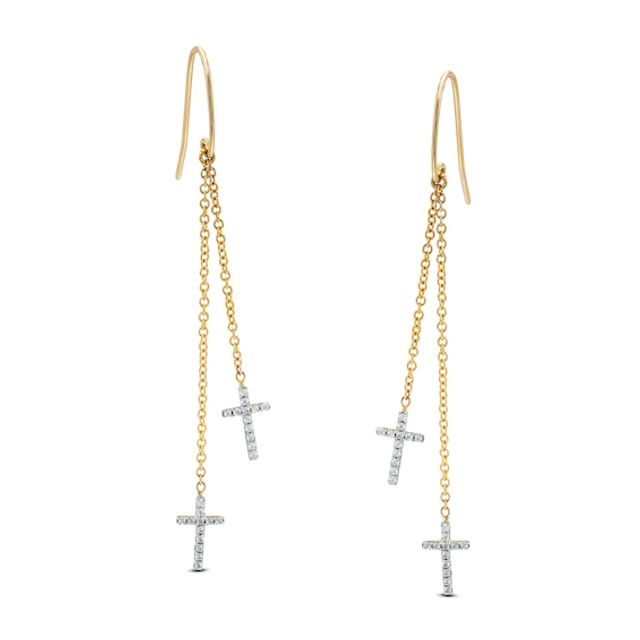 1/5 CT. T.w. Diamond Cross Drop Earrings in 10K Gold