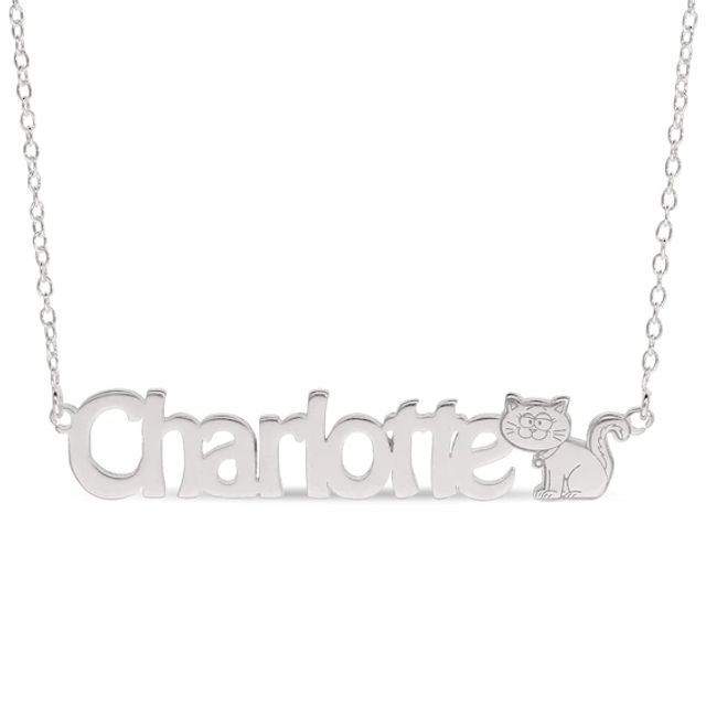 Name with Cat Accent Necklace in Sterling Silver (1 Line)