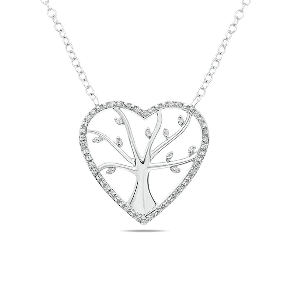 1/10 CT. T.w. Diamond Heart Outline Tree of Life Necklace in Sterling Silver