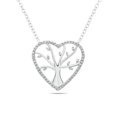 1/10 CT. T.w. Diamond Heart Outline Tree of Life Necklace in Sterling Silver