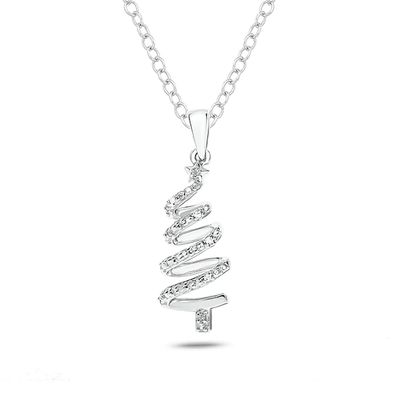 Diamond Accent Christmas Tree Pendant in Sterling Silver
