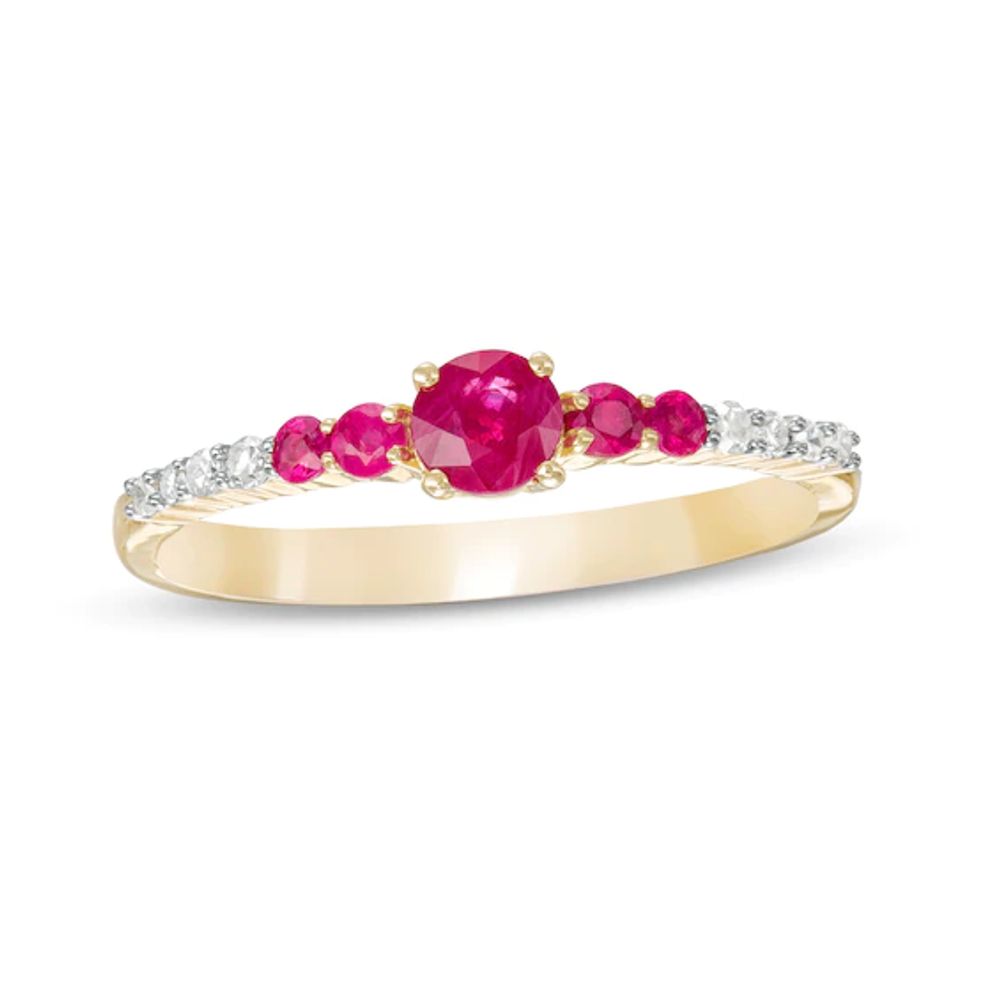 Ruby and 1/15 CT. T.w. Diamond Graduated Five Stone Ring in 10K Gold