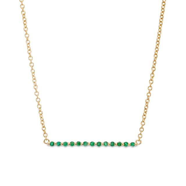 Emerald and Beaded Alternating Bar Necklace in 10K Gold