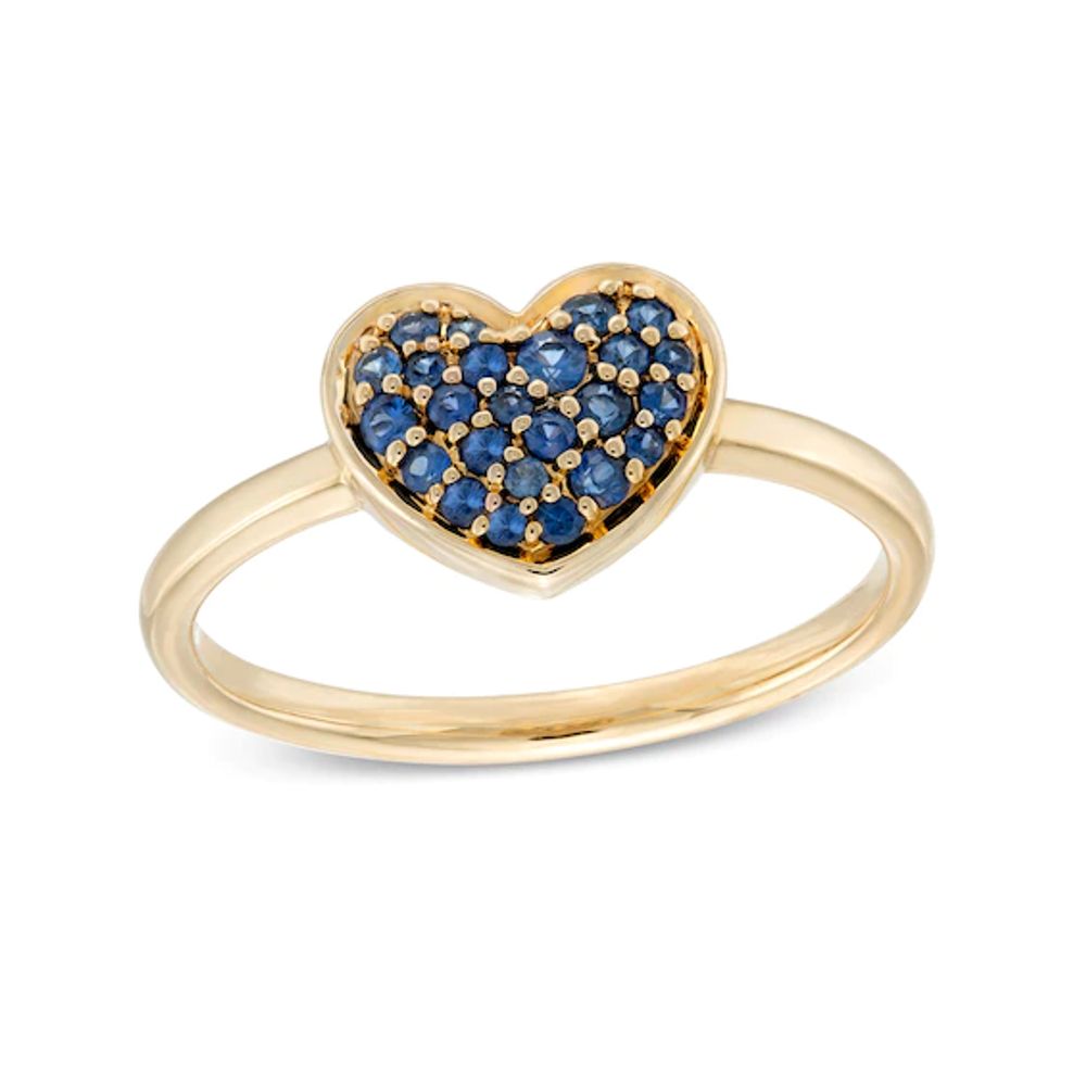 Blue Sapphire Cluster Heart Ring in 10K Gold