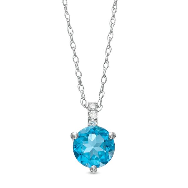 6.0mm Swiss Blue Topaz and Diamond Accent Drop Pendant in 10K White Gold