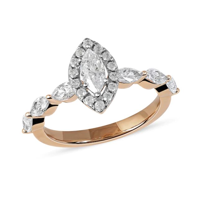 1 CT. T.w. Marquise and Round Diamond Frame Engagement Ring in 10K Rose Gold