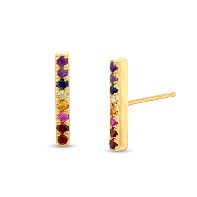 Tailor + Youâ¢ Rainbow Gemstone Bar Stud Earrings