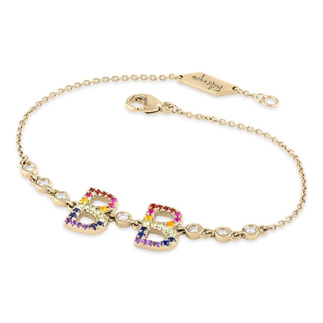 Tailor + Youâ¢ Rainbow Gemstone and White Sapphire Initial Bracelet (2 Initials)