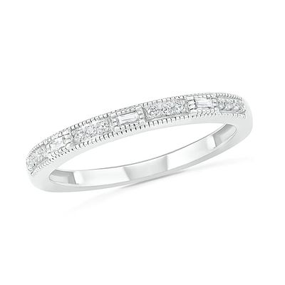 1/10 CT. T.w. Baguette and Round Diamond Vintage-Style Anniversary Band in 10K White Gold