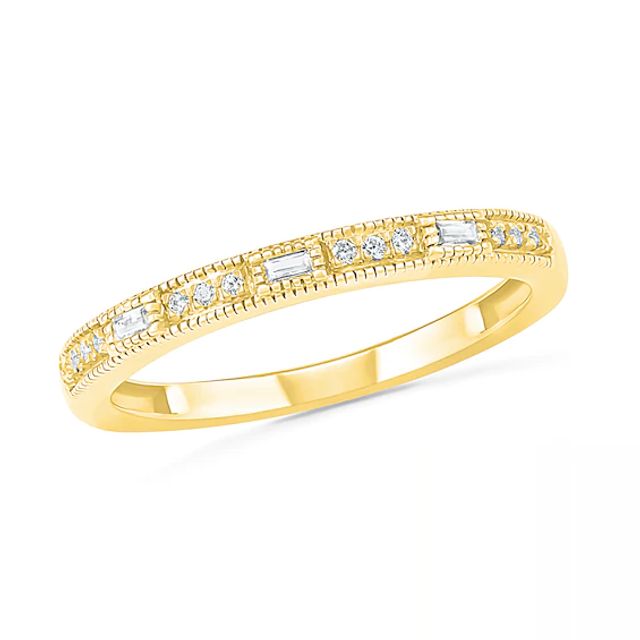 1/10 CT. T.w. Baguette and Round Diamond Vintage-Style Anniversary Band in 10K Gold