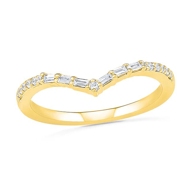 1/6 CT. T.w. Baguette and Round Diamond Chevron Anniversary Band in 10K Gold
