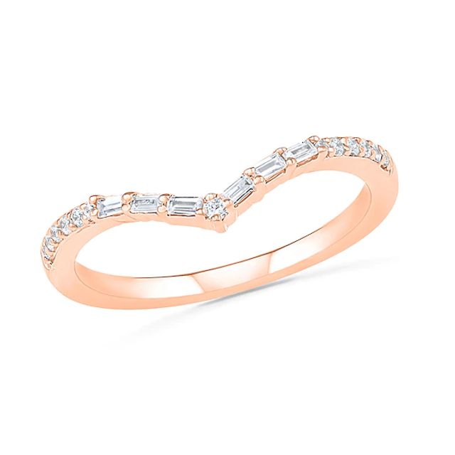 1/6 CT. T.w. Baguette and Round Diamond Chevron Anniversary Band in 10K Rose Gold