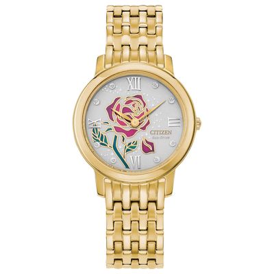 Ladies' Citizen Eco-DriveÂ® Disney Belle Diamond Accent Gold-Tone Watch with Champagne Dial (Model: Ex1492-59W)