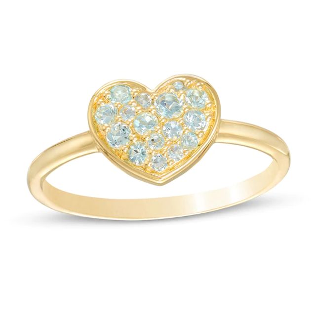 Aquamarine Cluster Heart Ring in 10K Gold