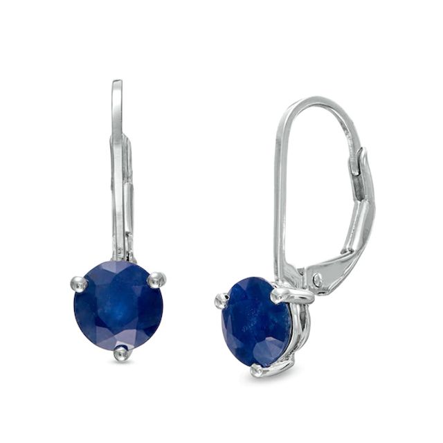 6.0mm Blue Sapphire Solitaire Drop Earrings in 10K White Gold