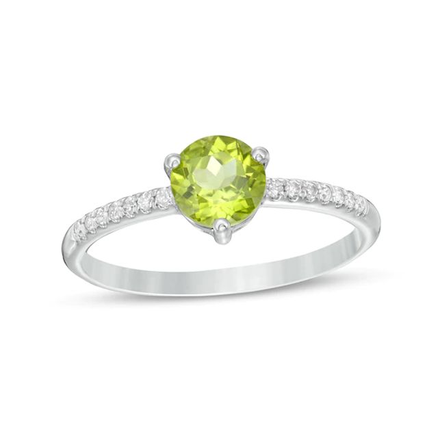 6.0mm Peridot and 1/10 CT. T.w. Diamond Ring in 10K White Gold