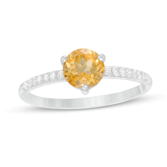 6.0mm Citrine and 1/10 CT. T.w. Diamond Ring in 10K White Gold