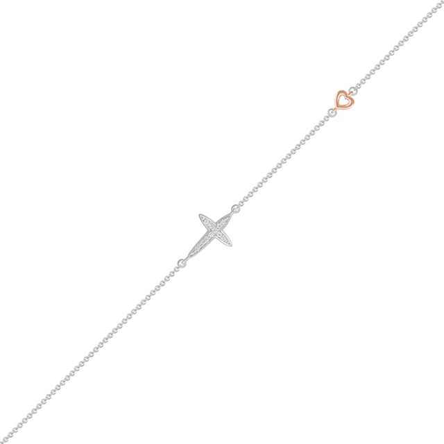1/20 CT. T.w. Diamond Sideways Cross Anklet in Sterling Silver and 10K Rose Gold â 10"