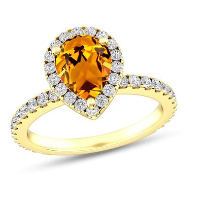 Pear-Shaped Citrine and White Topaz Frame Ring in 10K Gold