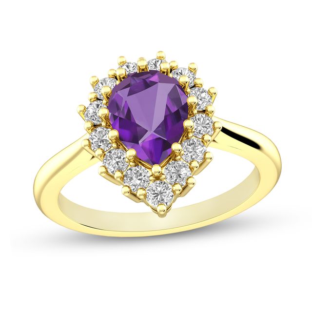 Pear-Shaped Amethyst and White Topaz Dome Ring in 10K Gold