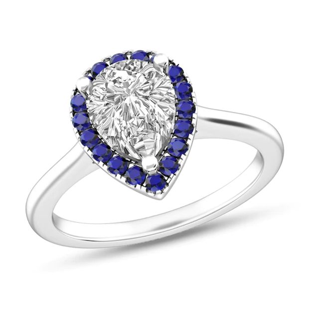 Pear-Shaped White Topaz and Blue Sapphire Frame Ring in Sterling Silver