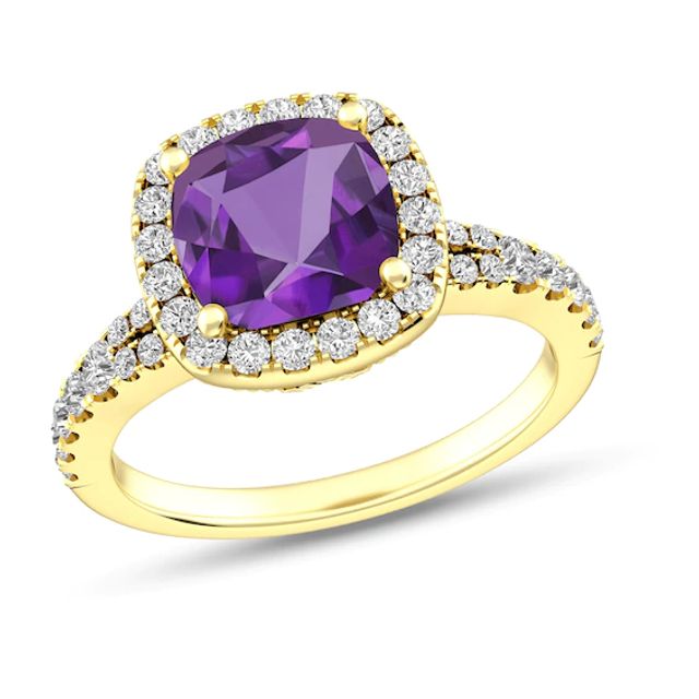 Cushion-Cut Amethyst and White Topaz Frame Ring in 10K Gold