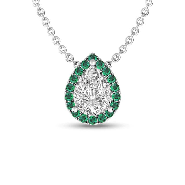 Pear-Shaped White Topaz and Emerald Frame Pendant in Sterling Silver