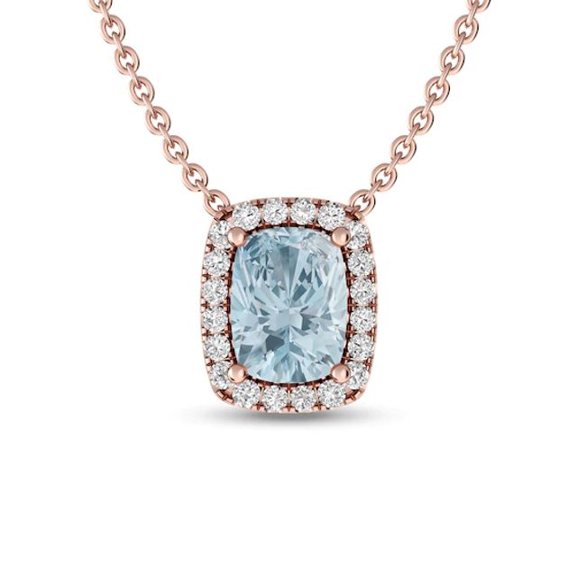 Elongated Cushion-Cut Aquamarine and White Topaz Frame Pendant in 10K Rose Gold