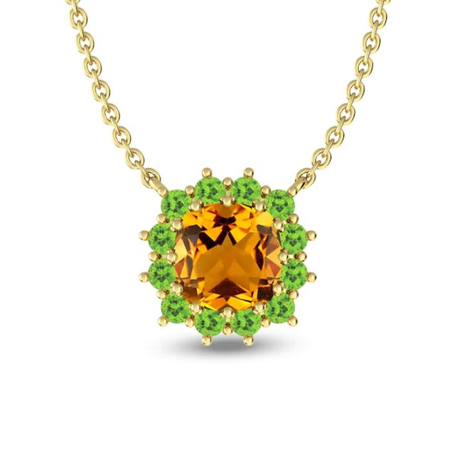 Citrine and Peridot Sunburst Frame Necklace in 10K Gold