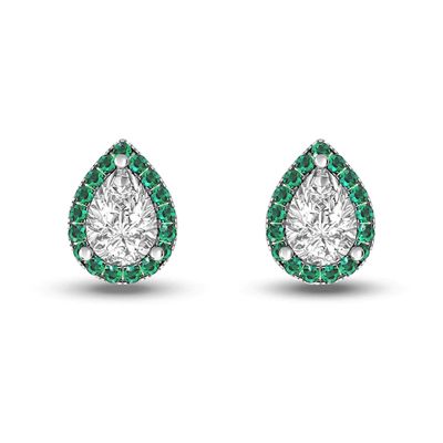 Pear-Shaped White Topaz and Emerald Frame Stud Earrings in Sterling Silver