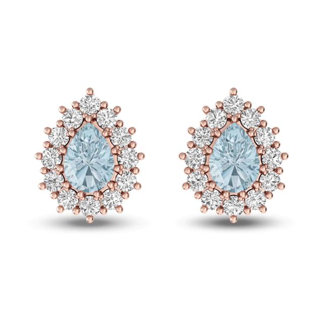 Pear-Shaped Aquamarine and White Topaz Sunburst Frame Stud Earrings in 10K Rose Gold