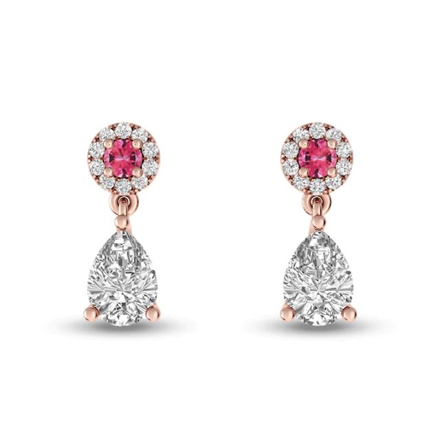 Pear-Shaped White Topaz and Tourmaline Frame Dangle Drop Earrings in 10K Rose Gold