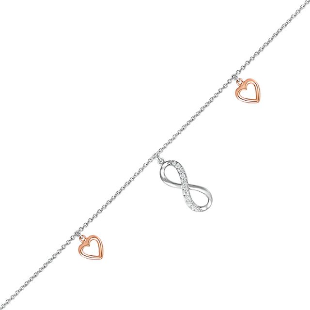 1/20 CT. T.w. Diamond Infinity Heart Anklet in Sterling Silver and 10K Rose Gold â 10"