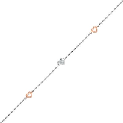 Diamond Accent Heart Station Anklet in Sterling Silver and 10K Rose Gold â 10"