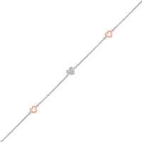 Diamond Accent Heart Station Anklet in Sterling Silver and 10K Rose Gold â 10"