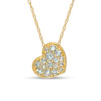 Aquamarine Cluster Tilted Heart Pendant in 10K Gold