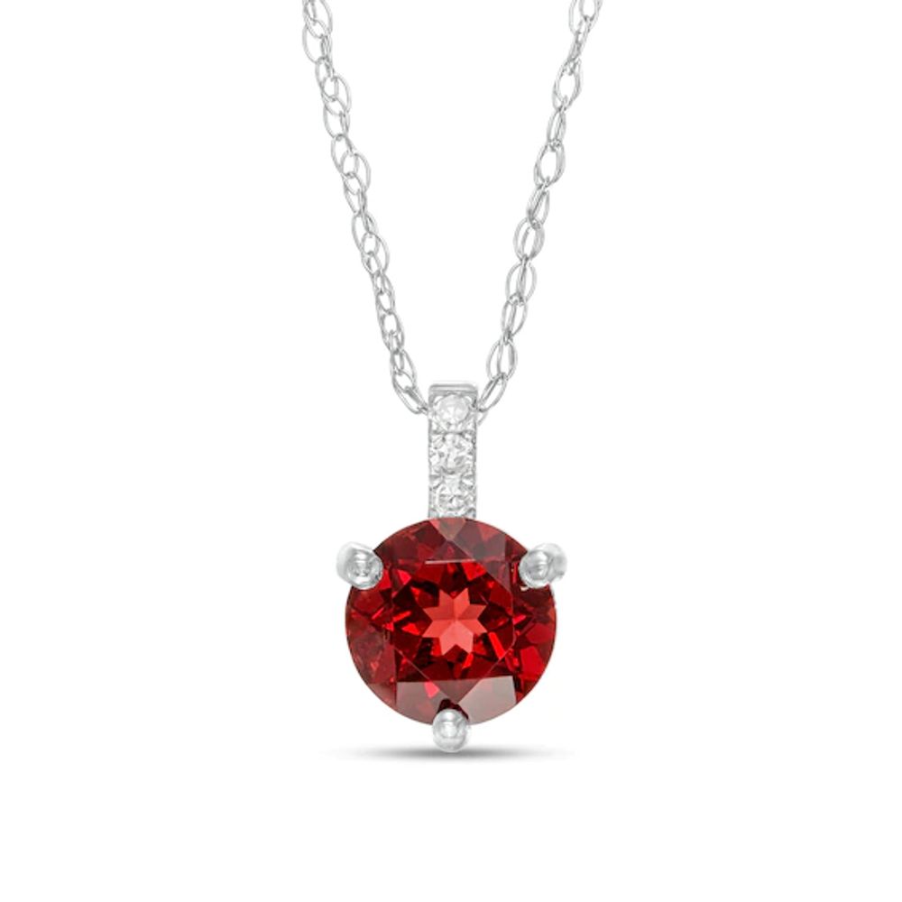 6.0mm Garnet and Diamond Accent Drop Pendant in 10K White Gold